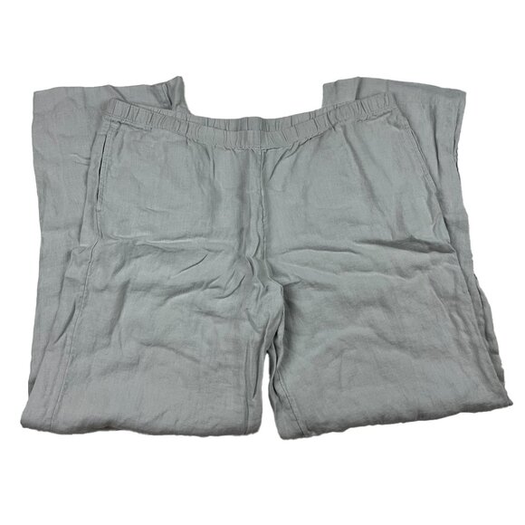 J. Jill Light Grey 100% Linen Pants Size Large Tall Straight Leg Pull On Casual - Picture 1 of 15